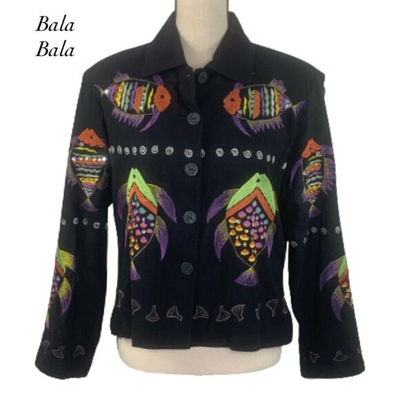 Bala Bala Fish Theme 100% Silk Embroidered Beaded Blazer Size S - Picture 1 of 7